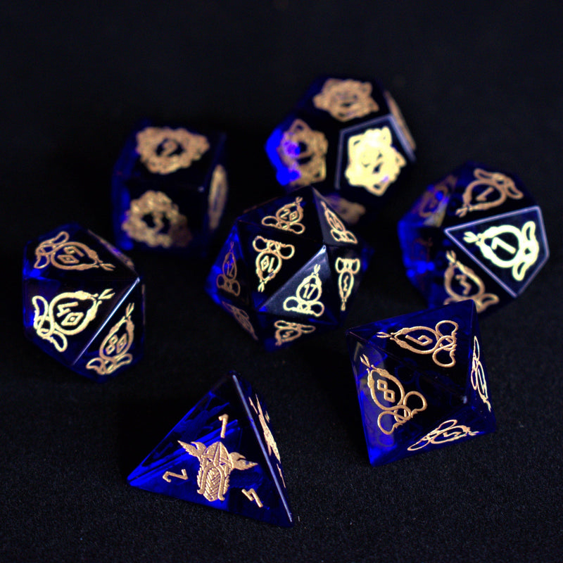 Load image into Gallery viewer, Serpent of Midgard Blue Glass Dice Set
