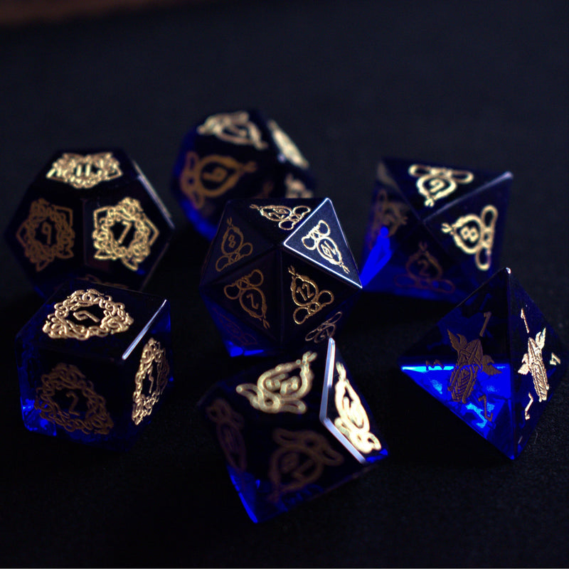 Load image into Gallery viewer, Serpent of Midgard Blue Glass Dice Set
