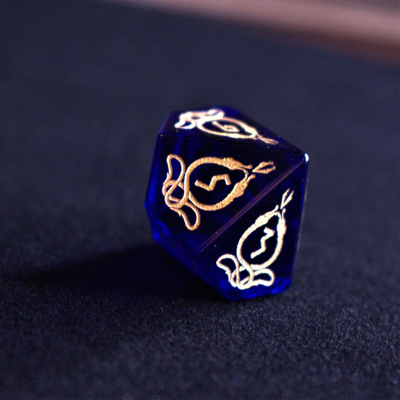 Load image into Gallery viewer, Serpent of Midgard Blue Glass Dice Set

