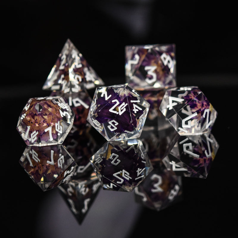Load image into Gallery viewer, Death Blossom Sharp-Edged Resin Dice Set

