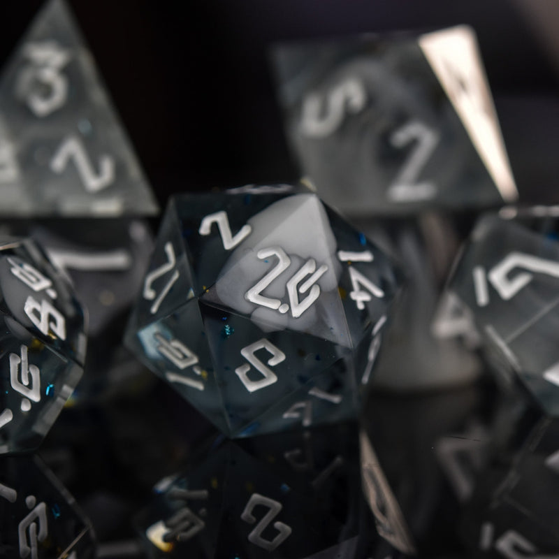 Load image into Gallery viewer, Holy Aura Sharp-Edged Resin Dice Set
