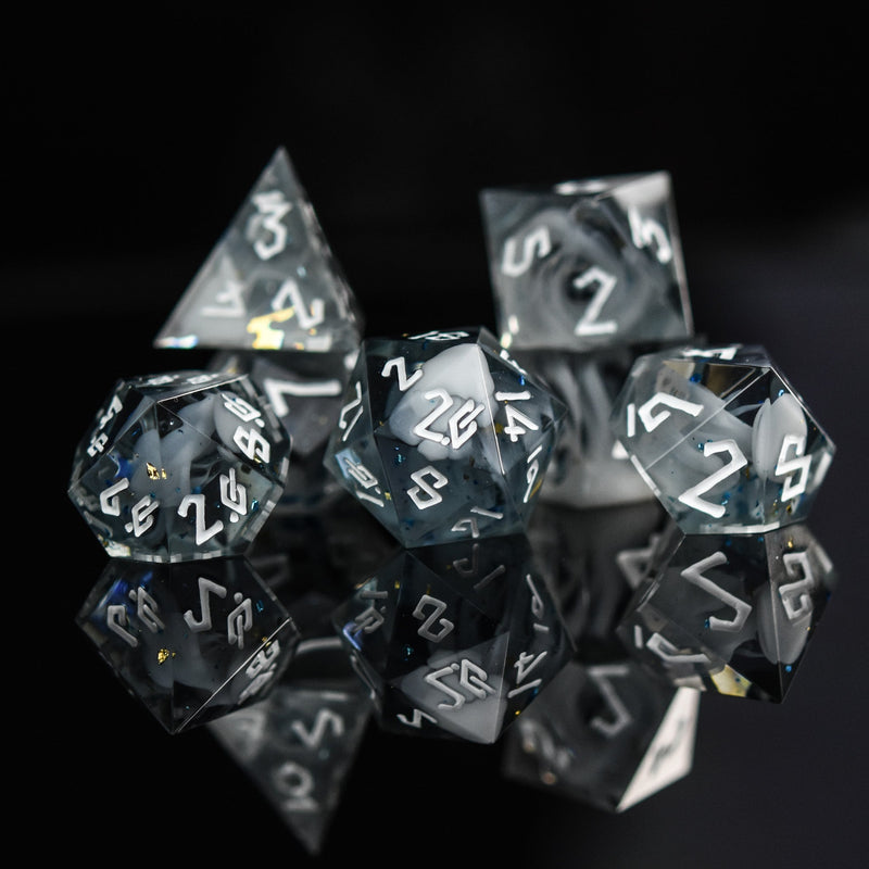 Load image into Gallery viewer, Holy Aura Sharp-Edged Resin Dice Set
