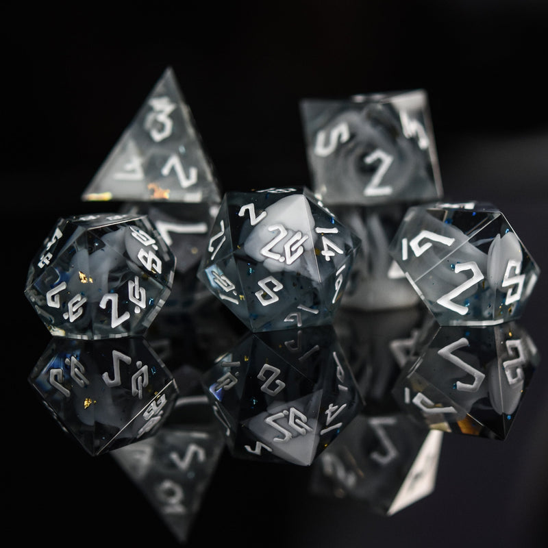 Load image into Gallery viewer, Holy Aura Sharp-Edged Resin Dice Set
