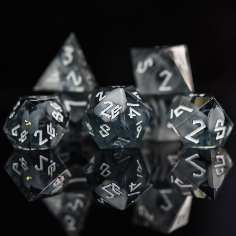 Load image into Gallery viewer, Holy Aura Sharp-Edged Resin Dice Set

