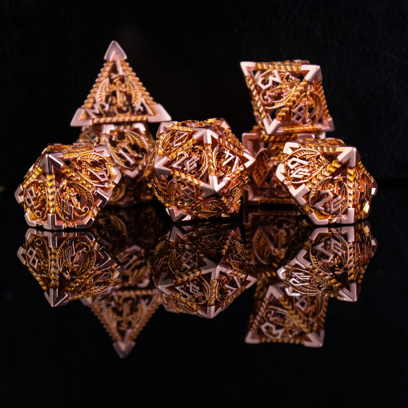 Load image into Gallery viewer, Dragonguard Hollow Metal Dice Set - Ember and Bronze
