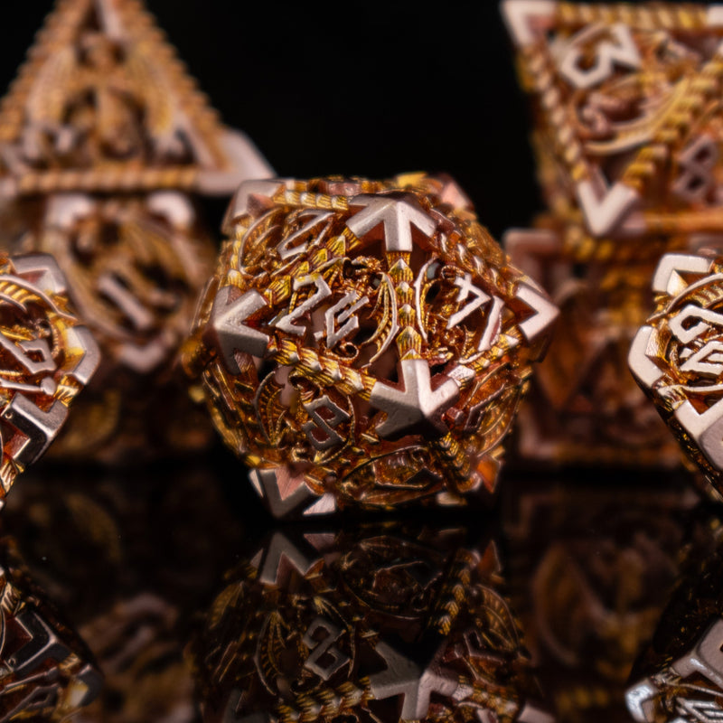Load image into Gallery viewer, Dragonguard Hollow Metal Dice Set - Ember and Bronze
