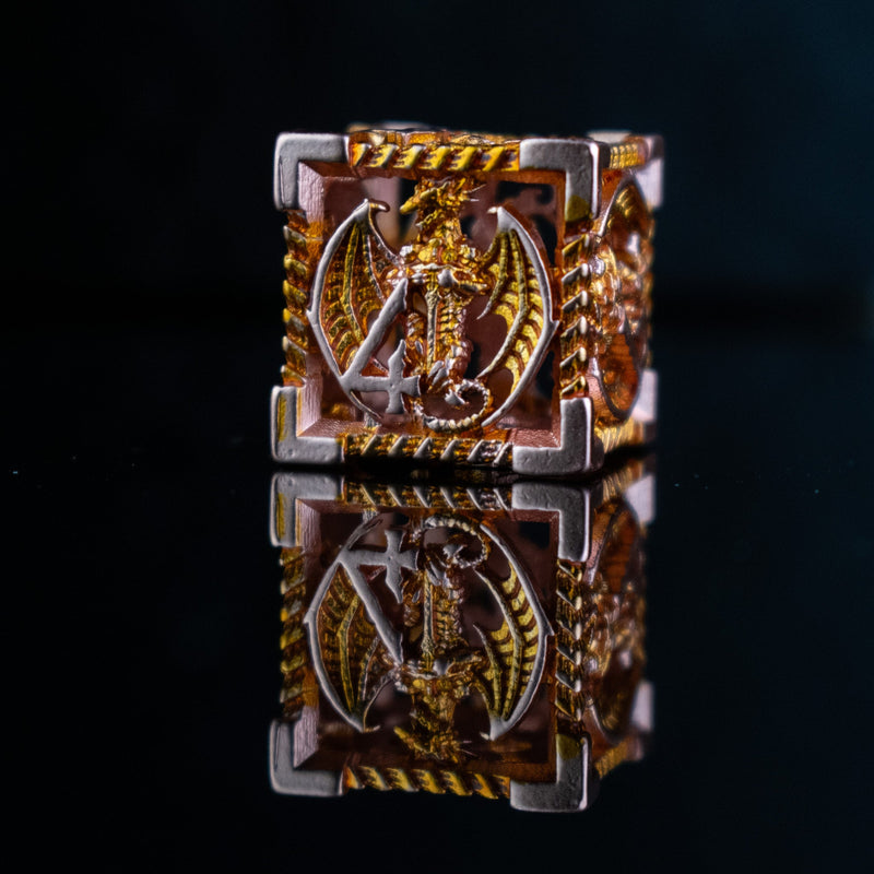 Load image into Gallery viewer, Dragonguard Hollow Metal Dice Set - Ember and Bronze
