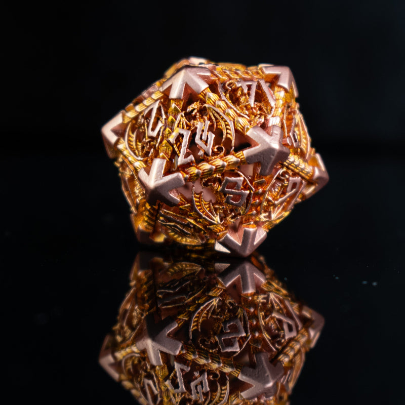 Load image into Gallery viewer, Dragonguard Hollow Metal Dice Set - Ember and Bronze
