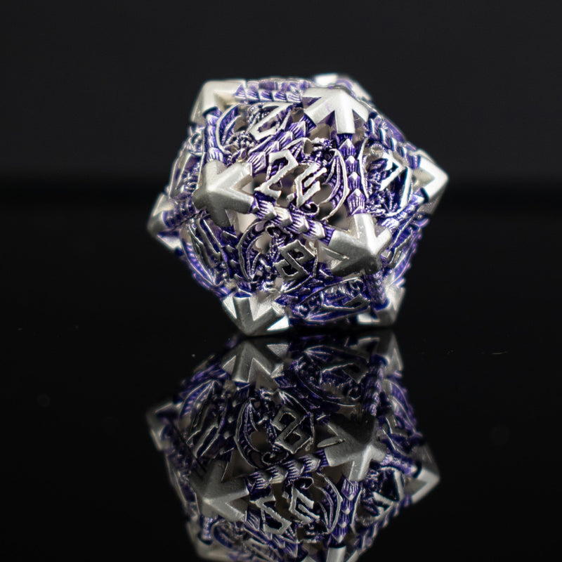 Load image into Gallery viewer, Dragonguard Hollow Metal Dice Set - Purple and Silver
