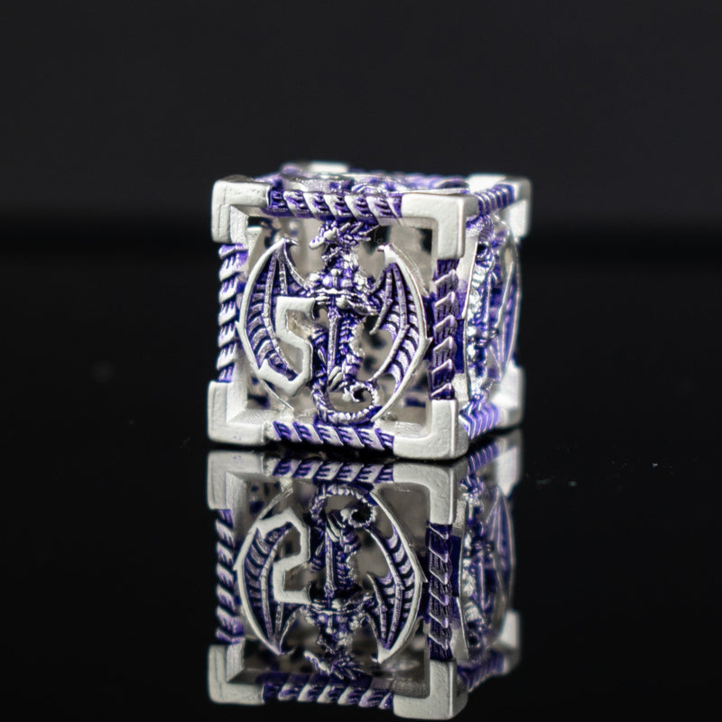 Load image into Gallery viewer, Dragonguard Hollow Metal Dice Set - Purple and Silver
