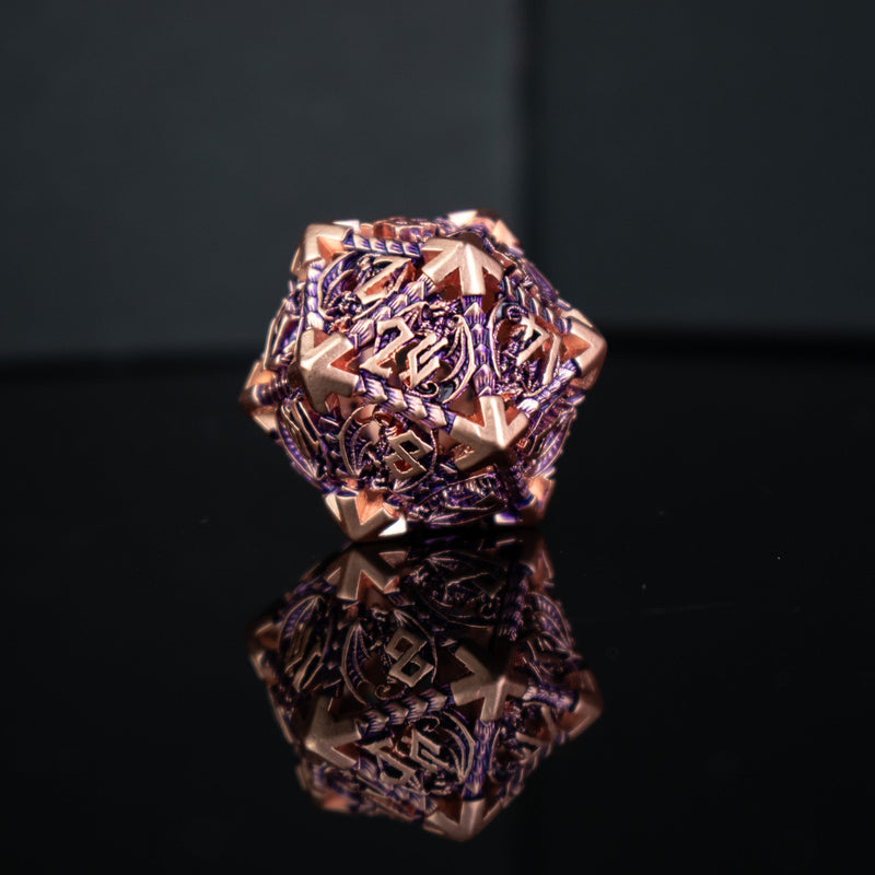 Load image into Gallery viewer, Dragonguard Hollow Metal Dice Set - Purple and Bronze
