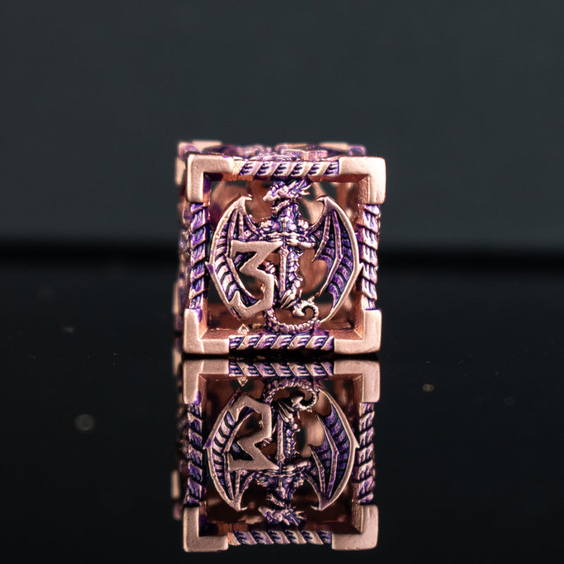 Load image into Gallery viewer, Dragonguard Hollow Metal Dice Set - Purple and Bronze
