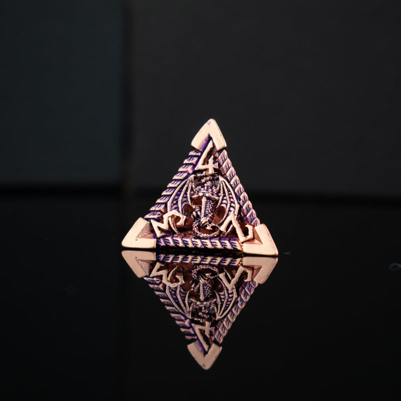 Load image into Gallery viewer, Dragonguard Hollow Metal Dice Set - Purple and Bronze
