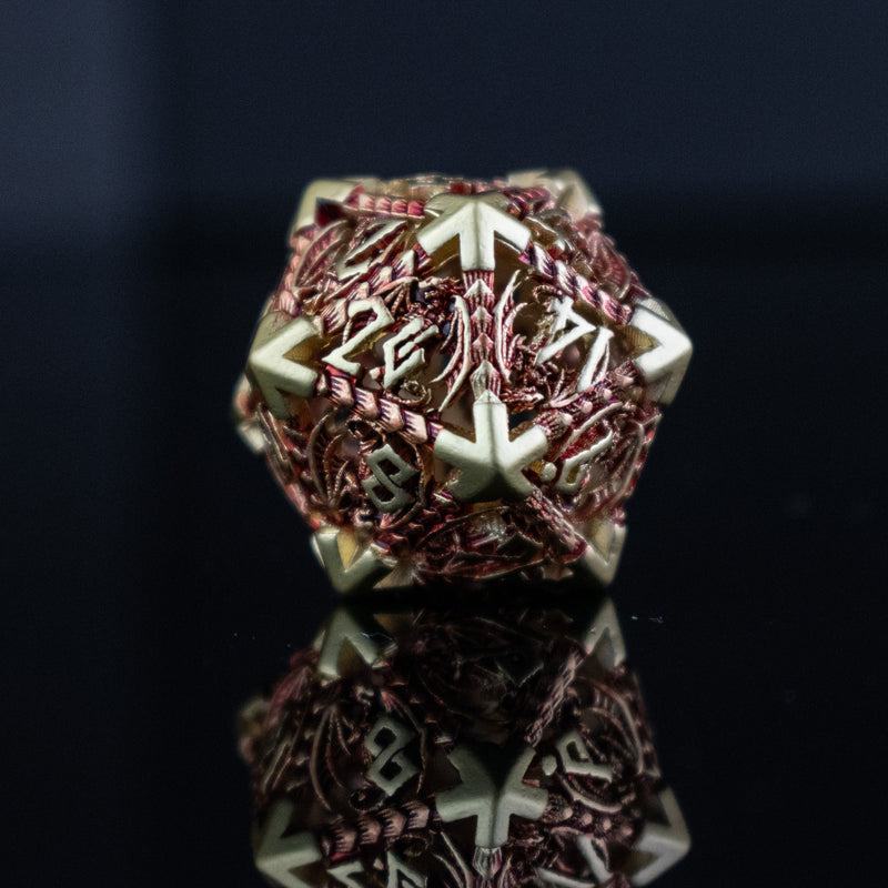 Load image into Gallery viewer, Dragonguard Hollow Metal Dice Set - Crimson and Gold
