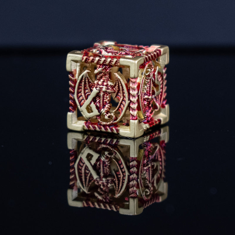 Load image into Gallery viewer, Dragonguard Hollow Metal Dice Set - Crimson and Gold
