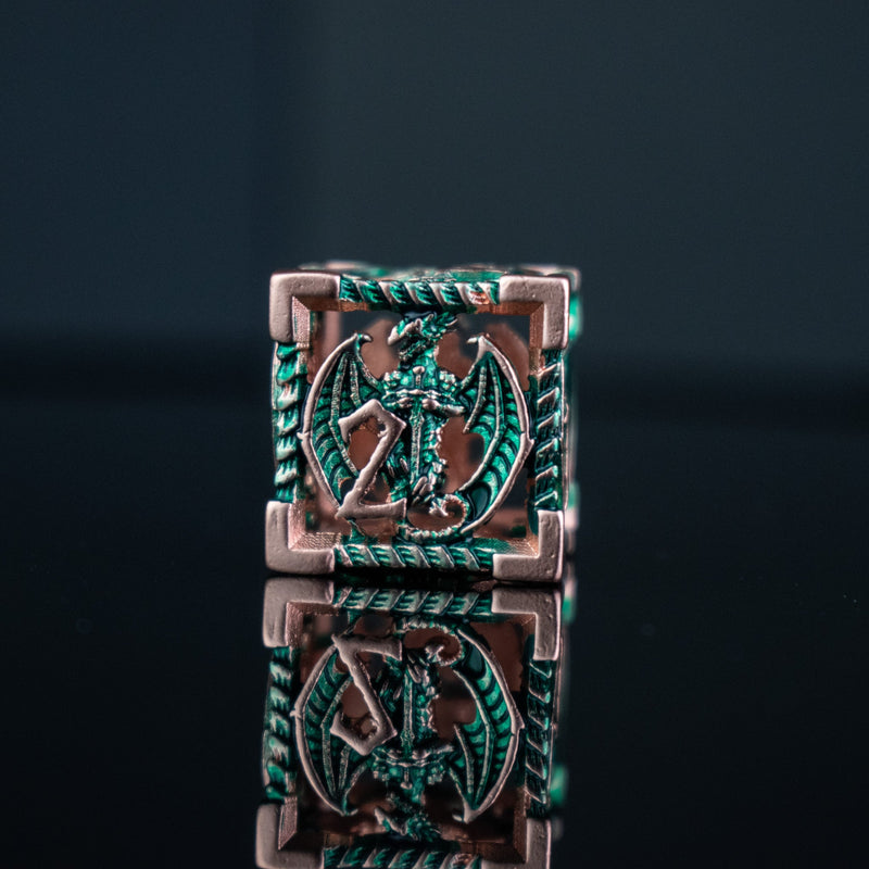 Load image into Gallery viewer, Dragonguard Hollow Metal Dice Set - Emerald and Bronze
