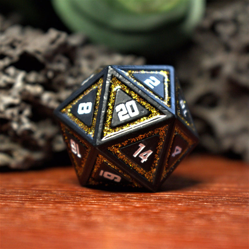 Load image into Gallery viewer, Cleric&#39;s Shadow Domain Black And Gold Metal Dice Set
