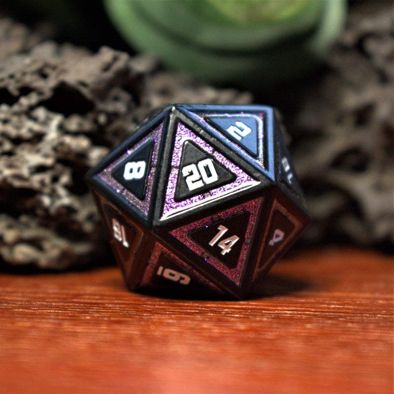 Load image into Gallery viewer, Cleric&#39;s Shadow Domain Purple And Matte Black Metal Dice Set

