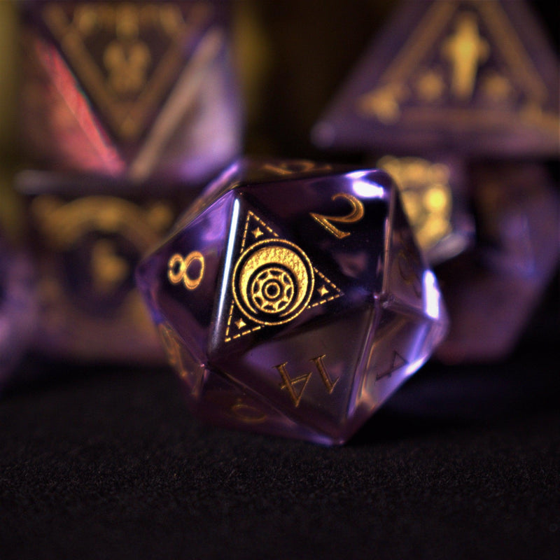 Load image into Gallery viewer, Fabled Mark Purple Glass Dice Set
