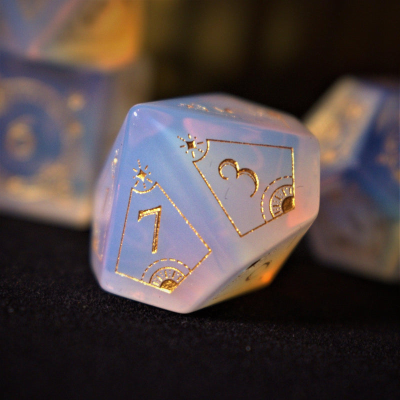 Load image into Gallery viewer, Fabled Mark Opalite Stone Dice Set
