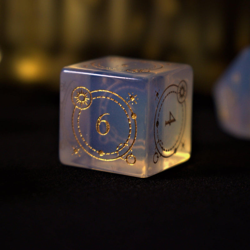 Load image into Gallery viewer, Fabled Mark Opalite Stone Dice Set
