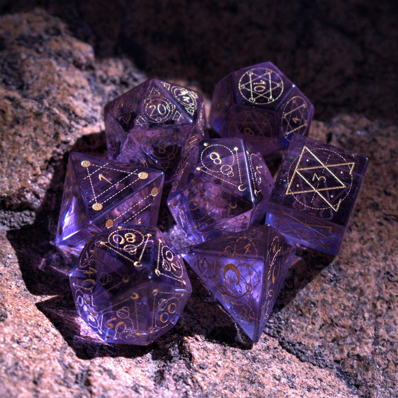 Load image into Gallery viewer, Spellcaster Purple Glass Dice Set

