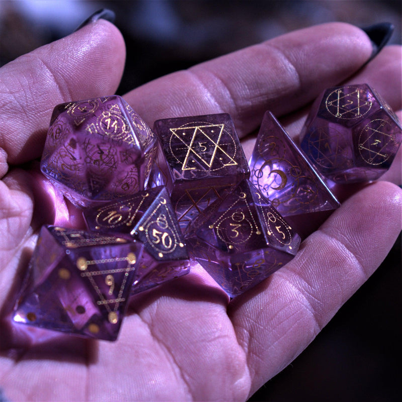 Load image into Gallery viewer, Spellcaster Purple Glass Dice Set
