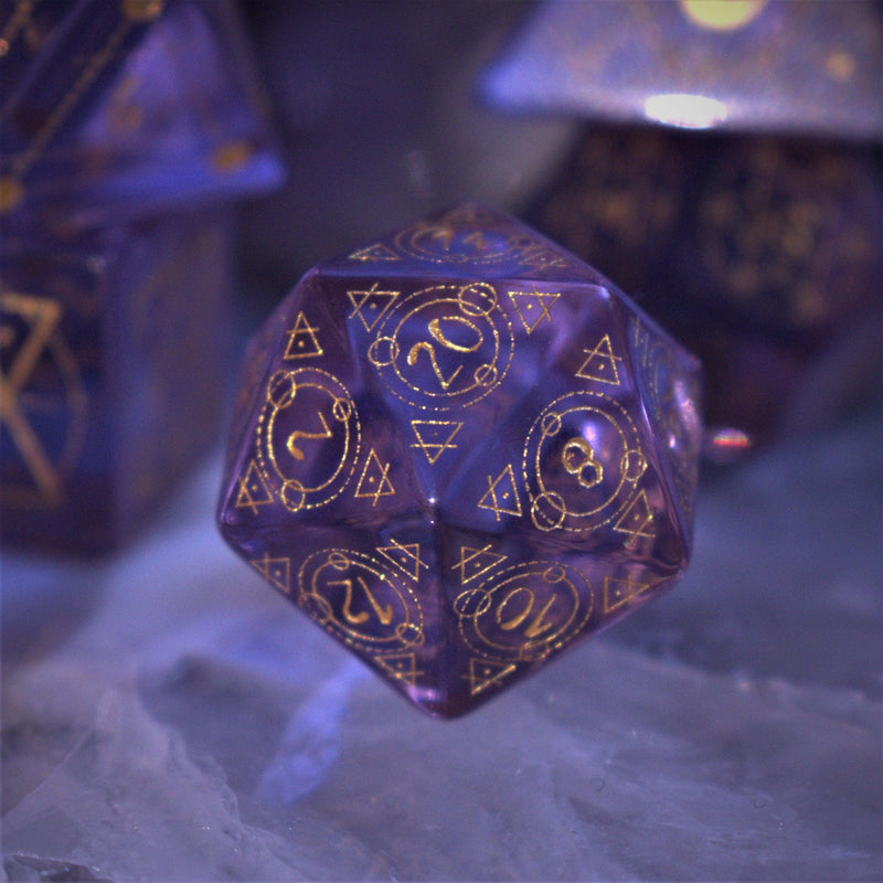 Load image into Gallery viewer, Spellcaster Purple Glass Dice Set
