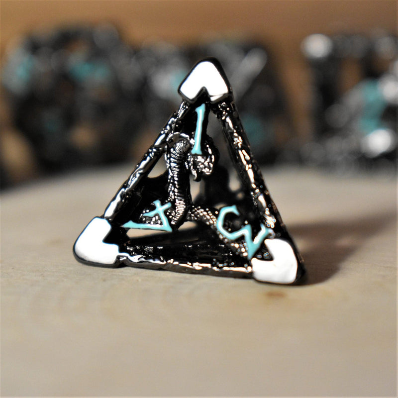Load image into Gallery viewer, Legends of Valhalla - Black and Blue Hollow Metal Dice Set
