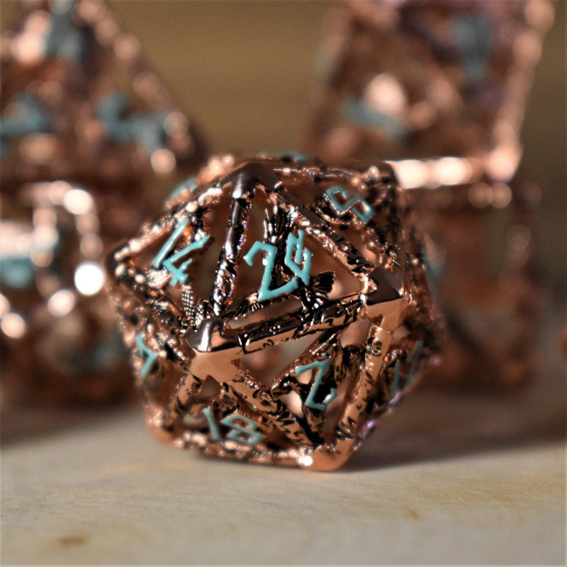 Load image into Gallery viewer, Legends of Valhalla - Copper and Blue Hollow Metal Dice Set

