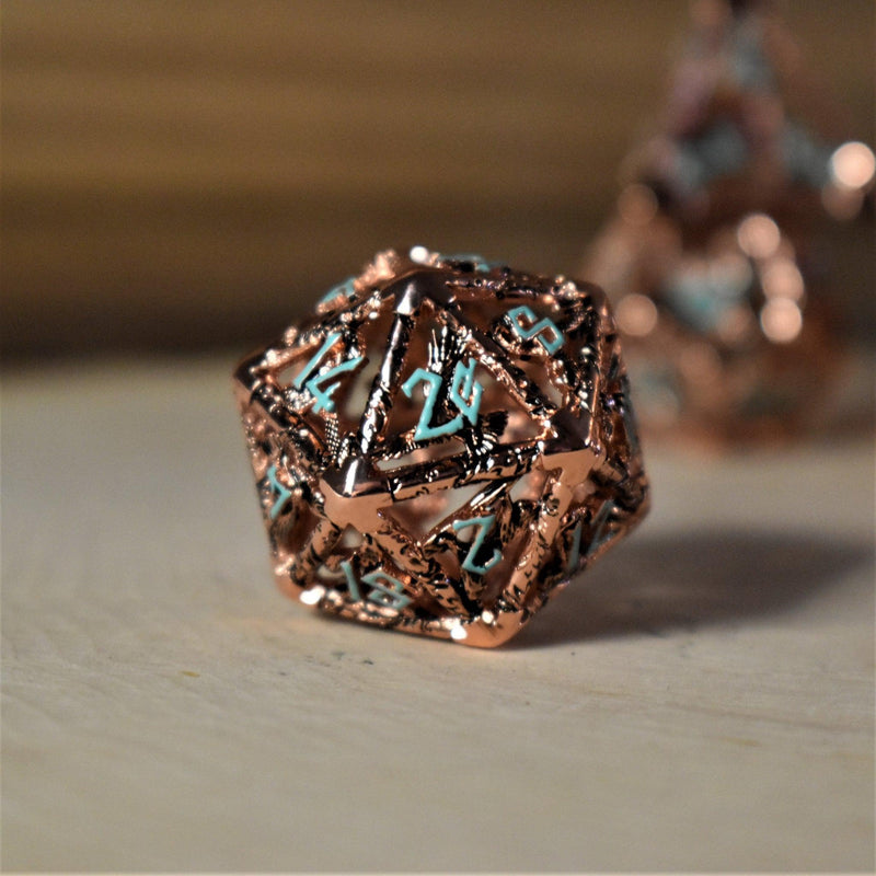 Load image into Gallery viewer, Legends of Valhalla - Copper and Blue Hollow Metal Dice Set
