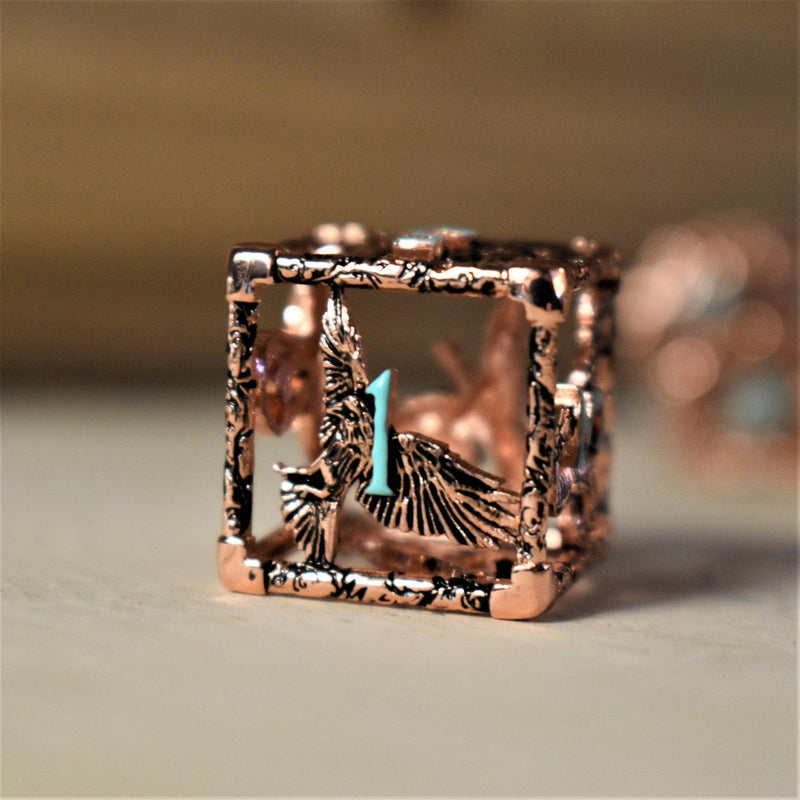 Load image into Gallery viewer, Legends of Valhalla - Copper and Blue Hollow Metal Dice Set
