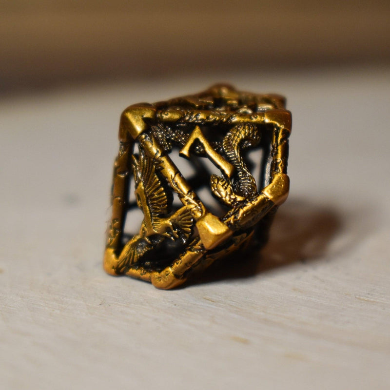 Load image into Gallery viewer, Legends of Valhalla - Golden Brass Hollow Metal Dice Set
