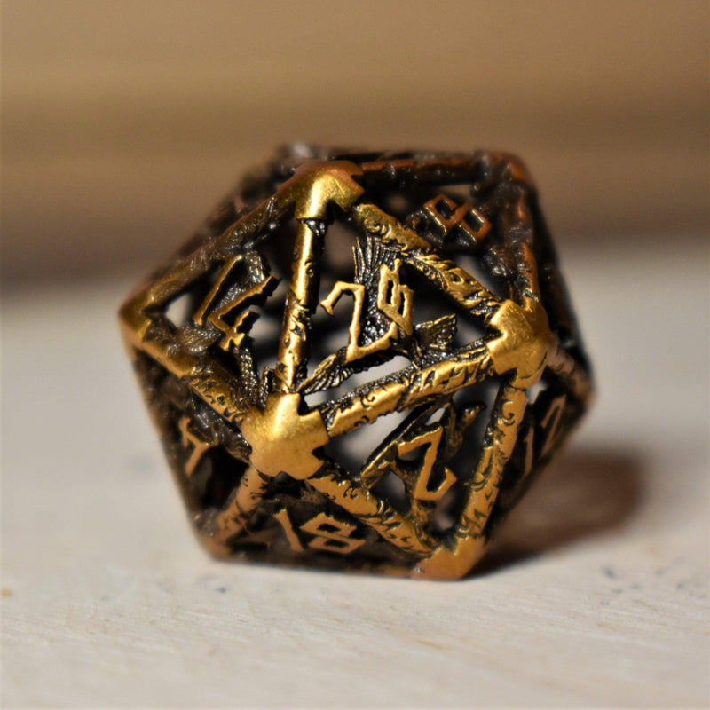 Load image into Gallery viewer, Legends of Valhalla - Golden Brass Hollow Metal Dice Set
