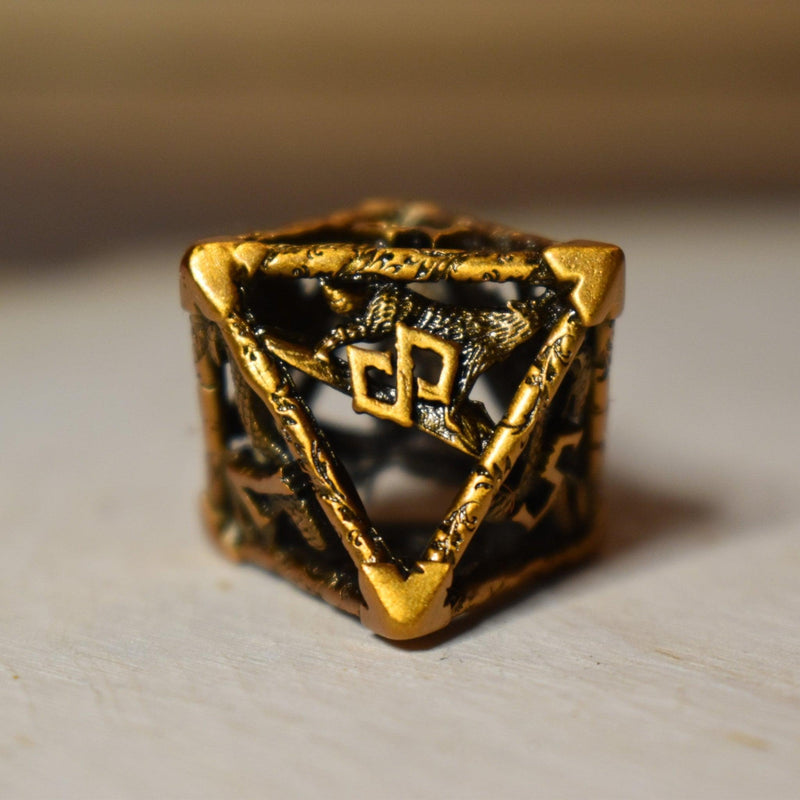Load image into Gallery viewer, Legends of Valhalla - Golden Brass Hollow Metal Dice Set
