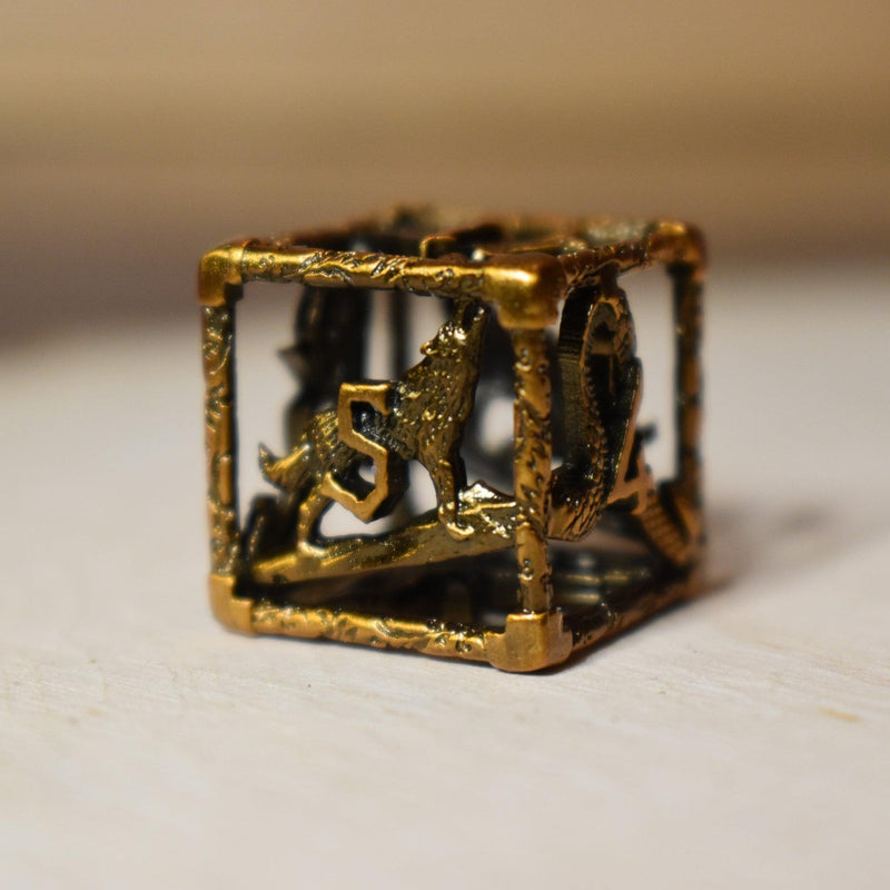 Load image into Gallery viewer, Legends of Valhalla - Golden Brass Hollow Metal Dice Set
