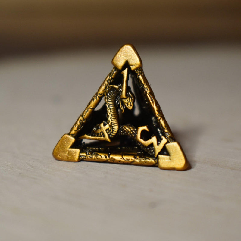 Load image into Gallery viewer, Legends of Valhalla - Golden Brass Hollow Metal Dice Set
