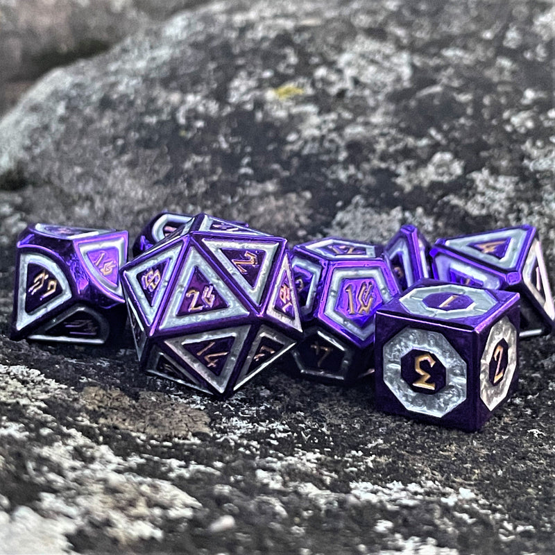 Load image into Gallery viewer, Cleric&#39;s Domain Purple And Silver Metal Dice Set
