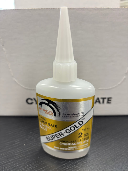 Mythicos Glue- Super-Gold (2 oz.) Odorless, Thin, Foam Safe CA