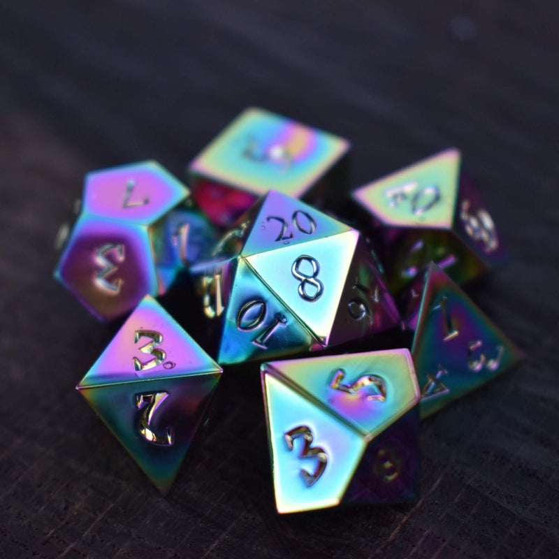 Load image into Gallery viewer, Iridescent Sharp-Edged Metal Dice Set
