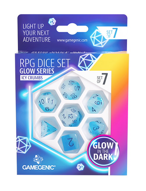 Load image into Gallery viewer, GameGenic RPG Dice Set: Glow Series–Icy Crumbs
