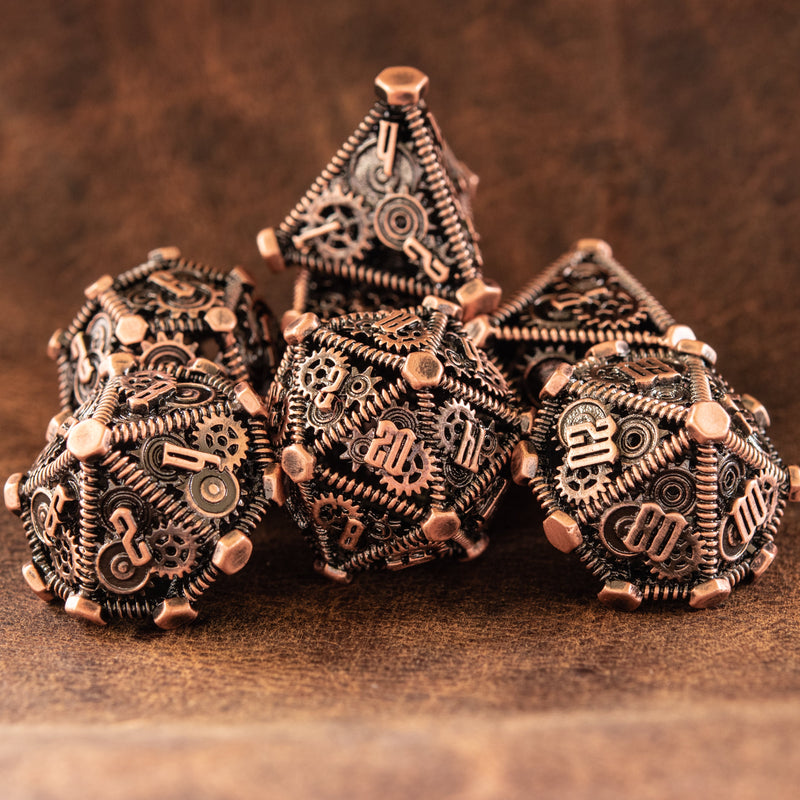 Load image into Gallery viewer, Bronze - Weird West Wasteland Hollow Metal Dice Set
