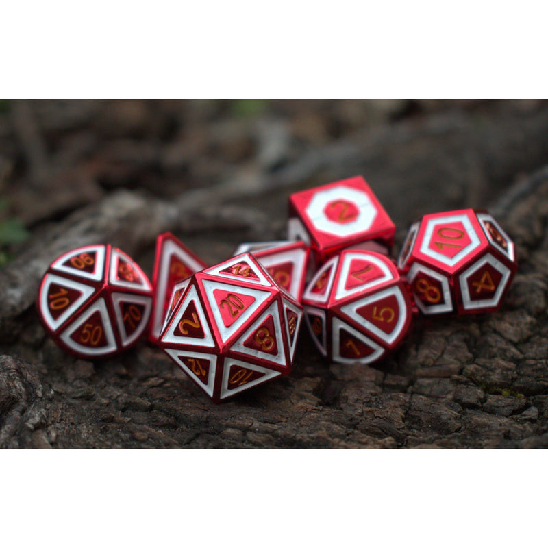 Load image into Gallery viewer, Cleric&#39;s Domain Red And White Metal Dice Set
