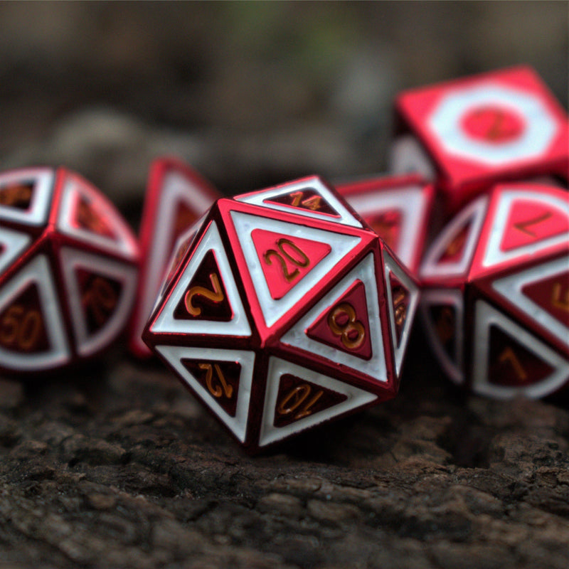 Load image into Gallery viewer, Cleric&#39;s Domain Red And White Metal Dice Set
