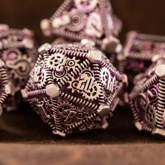 Weird West Wasteland Hollow Metal Dice Set - Purple and Silver