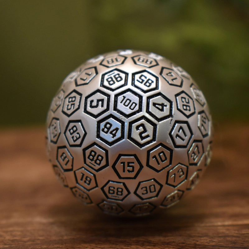 Load image into Gallery viewer, The Orb D100 -  Black and Matte Silver Metal Die

