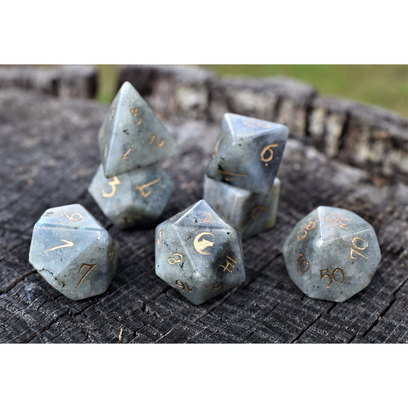 Load image into Gallery viewer, Werewolf Labradorite &quot;Moonstone&quot; Stone Dice Set
