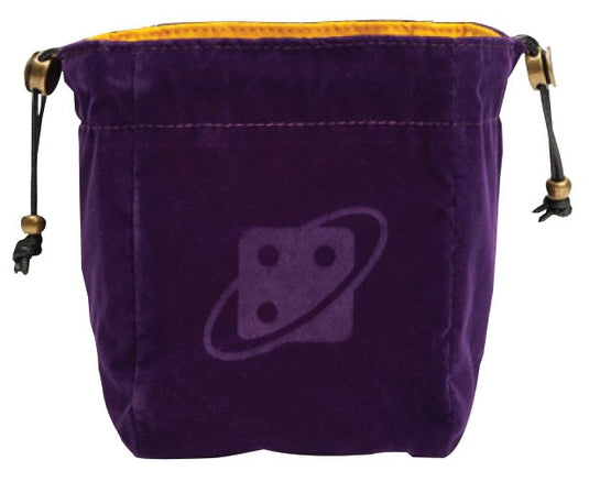 Dice Bag: Reversible Purple and Gold with Leather String and Copper Clasp
