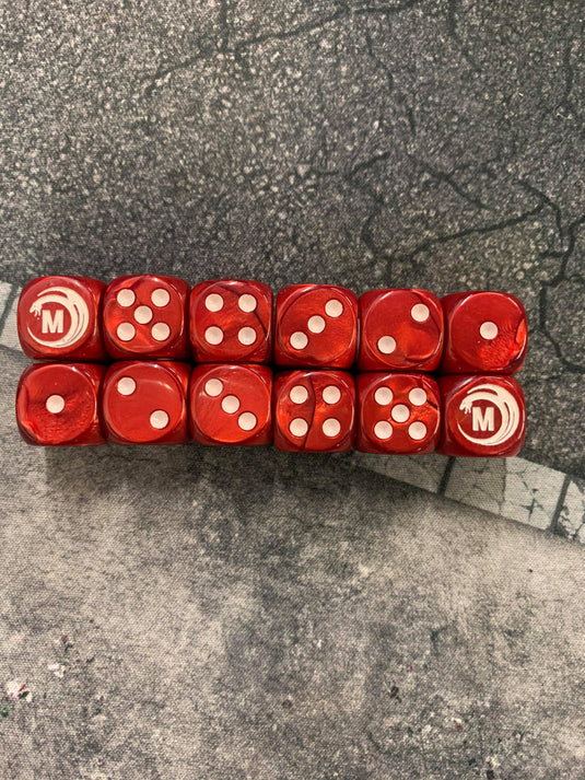 Mythicos Studios Red and White Dice Set (D6) (Set of 12)