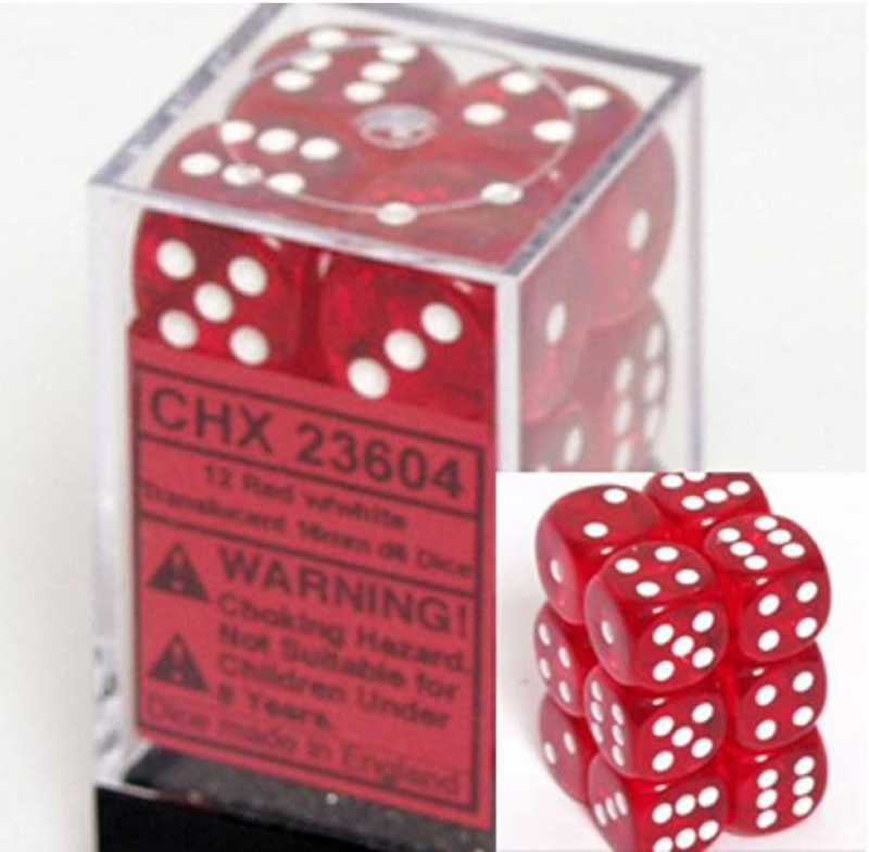 Load image into Gallery viewer, Chessex 16mm D6 12 Die Dice Set
